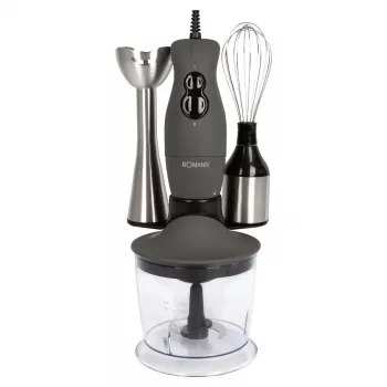 Bomann Staafmixer met roestvrijstalen voet, 400 W, 2 snelheden, garde, hakker (660551)