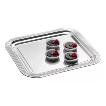 APS CLASSIC rechthoekige serveerplaat 354 x 325 mm zilverkleurig vernikkeld en verchroomd metaal met lijnen (1 stuks)
