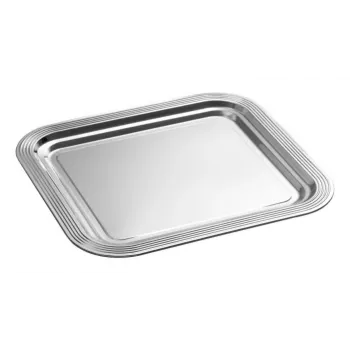 APS CLASSIC rechthoekige serveerplaat 354 x 325 mm zilverkleurig vernikkeld en verchroomd metaal met lijnen (1 stuks)