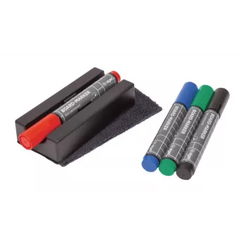 SIGEL BA151 whiteboard-accessoireset, 4 uitwisbare markers, magnetische wisser, magnetische markerhouder, reinigingsspray 50 ml, 10 reinigingsdoekjes, zwart