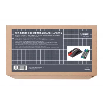 SIGEL BA151 whiteboard-accessoireset, 4 uitwisbare markers, magnetische wisser, magnetische markerhouder, reinigingsspray 50 ml, 10 reinigingsdoekjes, zwart