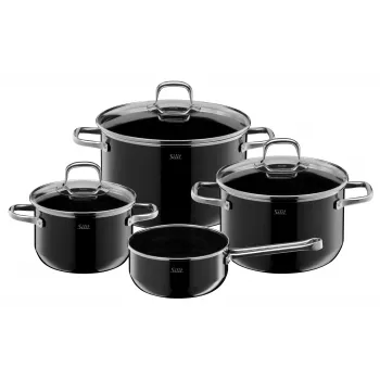 Silit Elegance Line 4-delige pannenset, Silargan zwart, voor alle kookplaten, krasvast, hittebestendig tot 250°C 3201019232