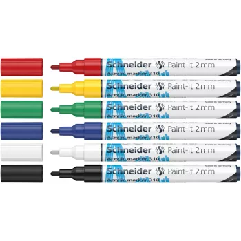 Schneider Paint-It 310 V1 acrylmarker-set, verschillende kleuren, 2,0 mm ronde punt, 6 stuks (120195)