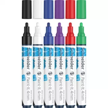 Schneider Paint-It 320 V1 acrylmarker-set, 6 verschillende kleuren, 4,0 mm ronde punt 120295
