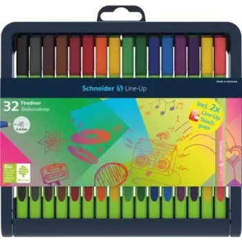 Schneider Edding Line-Up fineliner-set, 32 verschillende kleuren, 0,3 mm metaal omhulde punt, inkt op waterbasis, ergonomische driehoekige schacht 191091