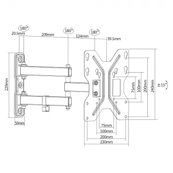 E+P WHS 151 volledig beweegbare tv-wandsteun voor 23-49 inch beeldschermen tot 30 kg, zwart