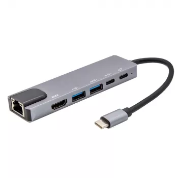 E+P USB-C multiport-adapter 6-in-1 MPA6 zwart/zilver