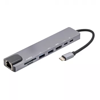 E+P USB-C multiport-adapter 8-in-1 MPA8 zwart/zilver