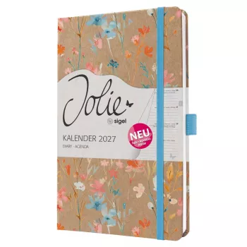 SIGEL Jolie 2027 weekplanner A5 blauw Floral Serenity hardcover met elastiek, penlus, leeslint, binnenvak, 144 pagina's, 80 g/m² papier, afgeronde hoeken, meertalig 7J807