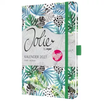 SIGEL Jolie 2027 weekplanner A5 Green Jungle Fever softcover met elastiek, penlus, 2 leeslinten 7J355
