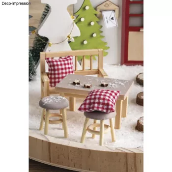 Rayher mini-wichteltafel met 2 krukjes, natuurlijk hout, 3-delige set 46819505