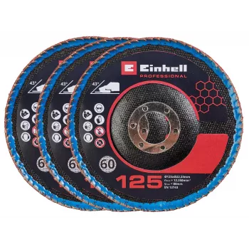 Einhell haakse slijper accessoire 3x 125 mm lamellenschijven gewelfd P60 zirkoniumkorund 4440020