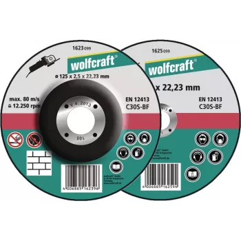 Wolfcraft 1623300 doorslijpschijf met verzonken midden 125 mm x 22,23 mm x 1,2 mm, 5-pack