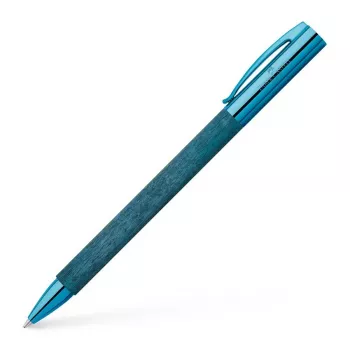 Faber-Castell Ambition balpen – blauwe houten behuizing, zwarte inkt, chromen sierring 148035