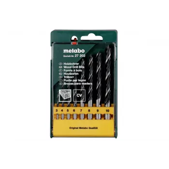 Metabo 627202000 hout-spiraalborenset, 8-delig, 3-10 mm, HSS, centerpunt, kunststofcassette