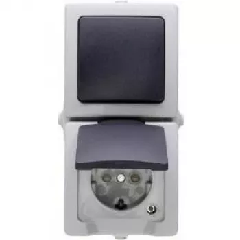 HEINRICH KOPP Nautic grijs combischakelaar en stopcontact met klepdeksel, IP44, 250 V, 16 A 138556008