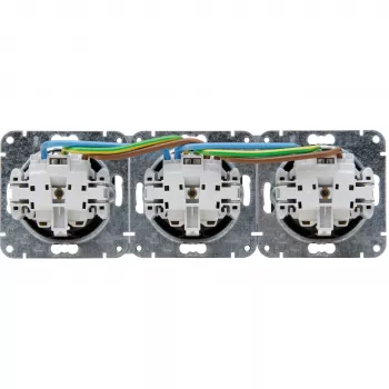 HEINRICH KOPP HK07 KombiQuick 3-voudig inbouw stopcontact met randaarde, horizontaal, zwart, 16 A, 250 V, IP20, schroefklemmen, zonder kinderbeveiliging 133350001