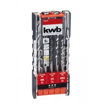 KWB 109155 HSS-spiraalborenset, 9-delig, 1,5-6,0 mm, DIN 338, geslepen, voor metaal, kunststof, hout