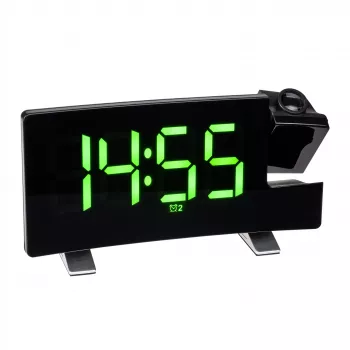 TFA Dostmann radiografische projectiewekker met USB-oplaadfunctie - digitale wekker - rechthoekig - zwart - kunststof - tijd - LED (60.5015.04)