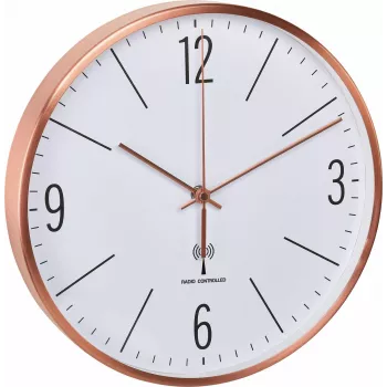 TFA Dostmann 60.3534.51 ronde koper-witte quartz wandklok