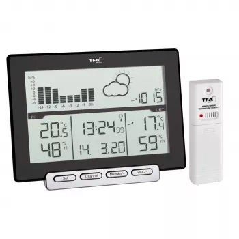 TFA Meteo Sens 35.1139.01 draadloos weerstation met 12-24 uur voorspelling, maanfase en buitensensor