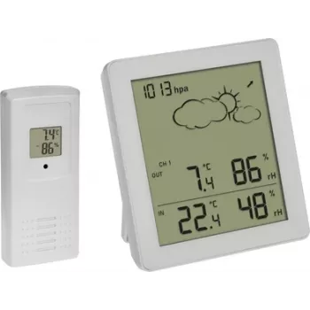 TFA Dostmann CLEAR Draadloos weerstation met buitensensor, 12-24u voorspelling, radiografische klok, Zwart 35.1168.02