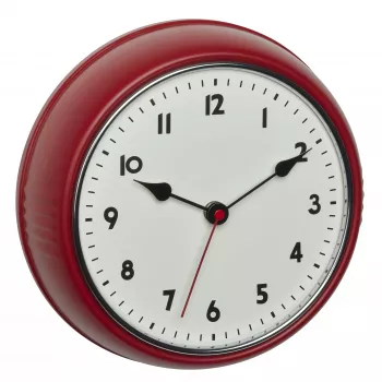 TFA Dostmann 60.3541.05 Radiowandklok, rond, rood metalen behuizing, glasafdekking, 240 mm diameter