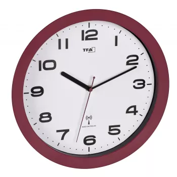 TFA Dostmann 60.3554.05 Draadloze wandklok, rood, 320 mm diameter