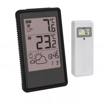 TFA Dostmann draadloos weerstation 35.1170.01 met 6-12 uur voorspelling, binnen-/buitentemperatuur en luchtvochtigheid, radiografische klok, ondersteunt tot 3 sensoren