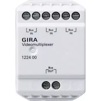 Gira 122400 video-multiplexer voor deurcommunicatie, 2-draadsbus, 4 camera-ingangen, DIN-rail, 6 TE