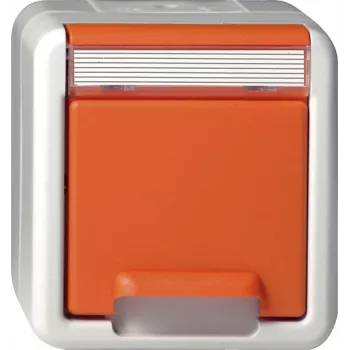 Gira SCHUKO stopcontact met klepdeksel, opbouw, oranje 4440309