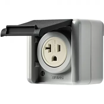 JUNG 821-20 USW stopcontact US-norm NEMA 20 A 125 V met klepdeksel, WG 800, grijs