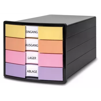 HAN IMPULS ladebox, 4 laden, zwart/pastel, polystyreen, voor DIN C4 1012-139