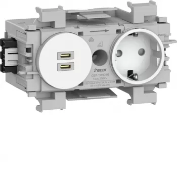 Hager Winsta Schuko stopcontact met dual USB-C PD 20W oplader, polarwit GS17019016