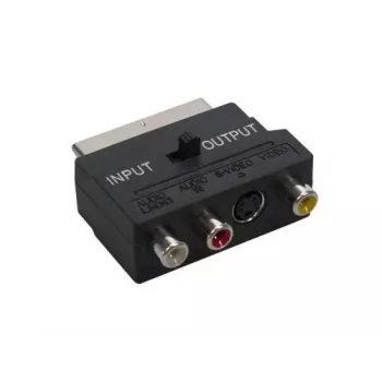 GoodConnections Alcasa 5525-3CU SCART naar 3x RCA + S-Video adapter met richtingsschakelaar, zwart