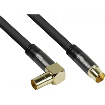 GoodConnections SAT-antennekabel SmartFLEX, gehoekte IEC/coax-stekker naar bus, verguld, viervoudig afgeschermd, 120 dB, zwart, 10 m (GC-M2077)