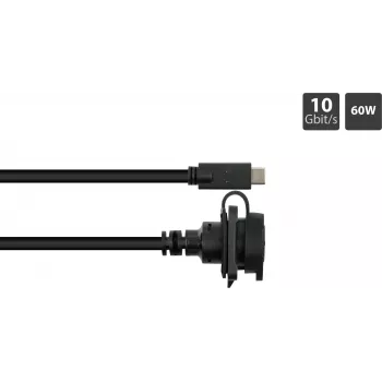 GoodConnections IC01-16U3102-010 S1 industriële USB-C-kabel, USB 3.2 Gen 2, stekker naar inbouwbus, M16, IP65/67, 1 m