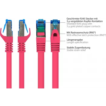 GoodConnections RNS® Cat. 6A S/FTP patchkabel met vergrendelingsbescherming, halogeenvrij, magenta, 20m (8060-H200M)