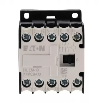 Eaton DILEM-10-G(12VDC) mini-contactor, 3-polig, 12 V DC spoel, 9 A AC-3, 1 NO hulpcontact, IP20, schroefklemmen, DIN-rail-/schroefmontage, zwart/wit 079594