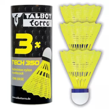 TALBOT torro Tech 350 nylon badminton shuttle, gemiddelde snelheid, geel/blauw, 1 stuk 479113