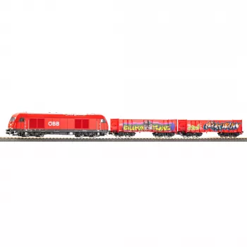 PIKO 57033 H0 kinderstartsets ÖBB goederentrein Rh 2016 met twee open Eaos-wagens