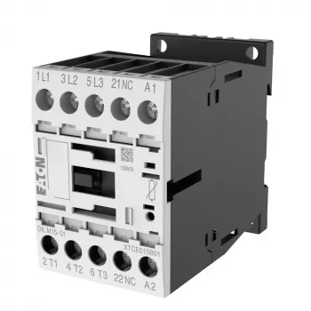 Eaton DILM15-01 24VDC 3-polige contactor, 1 NC hulpcontact, 15 A AC-3, DIN-rail/schroefaansluiting 290108