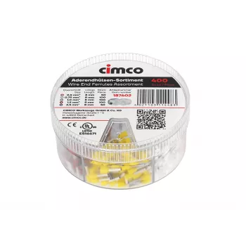 Cimco 187602 deels geïsoleerde adereindhulzen-assortiment, 500 stuks, 0,5-2,5 mm², DIN 46228-4