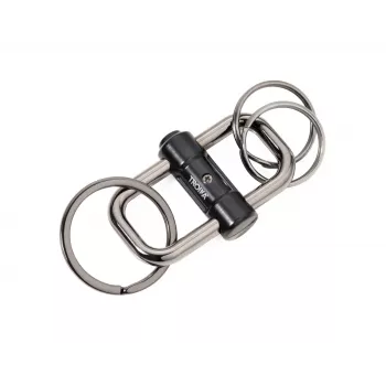TROIKA 2-WAY KEY snelkoppeling-sleutelhanger, matzwart metaalgietwerk met afneembare splitring (KR22-09/BK)