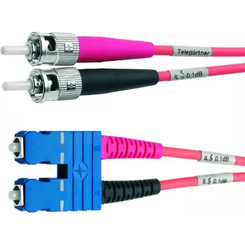 Telegärtner OM4 glasvezel-patchkabel ST naar SC, 50/125µm multimode, 2m, aqua L00891A0079