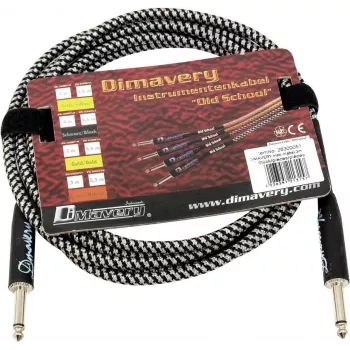 DIMAVERY instrumentkabel 3 m zwart/zilver vernikkelde TS-jackpluggen 26300051