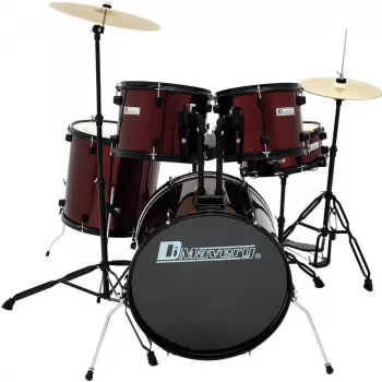 Dimavery DS-200 drumstel wijnrood incl. bassdrum-pedaal en bekkens