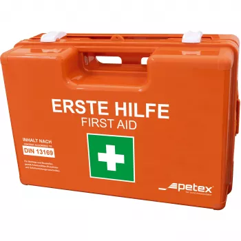 PETEX 43924135 DIN 13157 EHBO-koffer, oranje, 280 x 115 x 200 mm, wandmontage, ABS-kunststof, voor kantoren, werkplaatsen, kleine bedrijven, onderwijsinstellingen