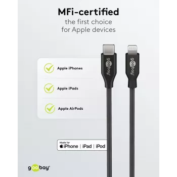 Goobay dual-USB auto-snellader-set Lightning 27 W - USB-C en USB-A auto-oplader met USB-C naar Lightning kabel 72166