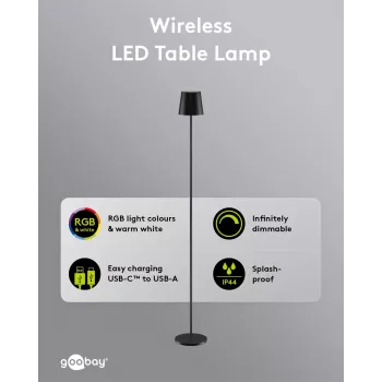 Goobay draadloze LED-vloerlamp, maat XL, 122 cm, RGBW, zwart 76573